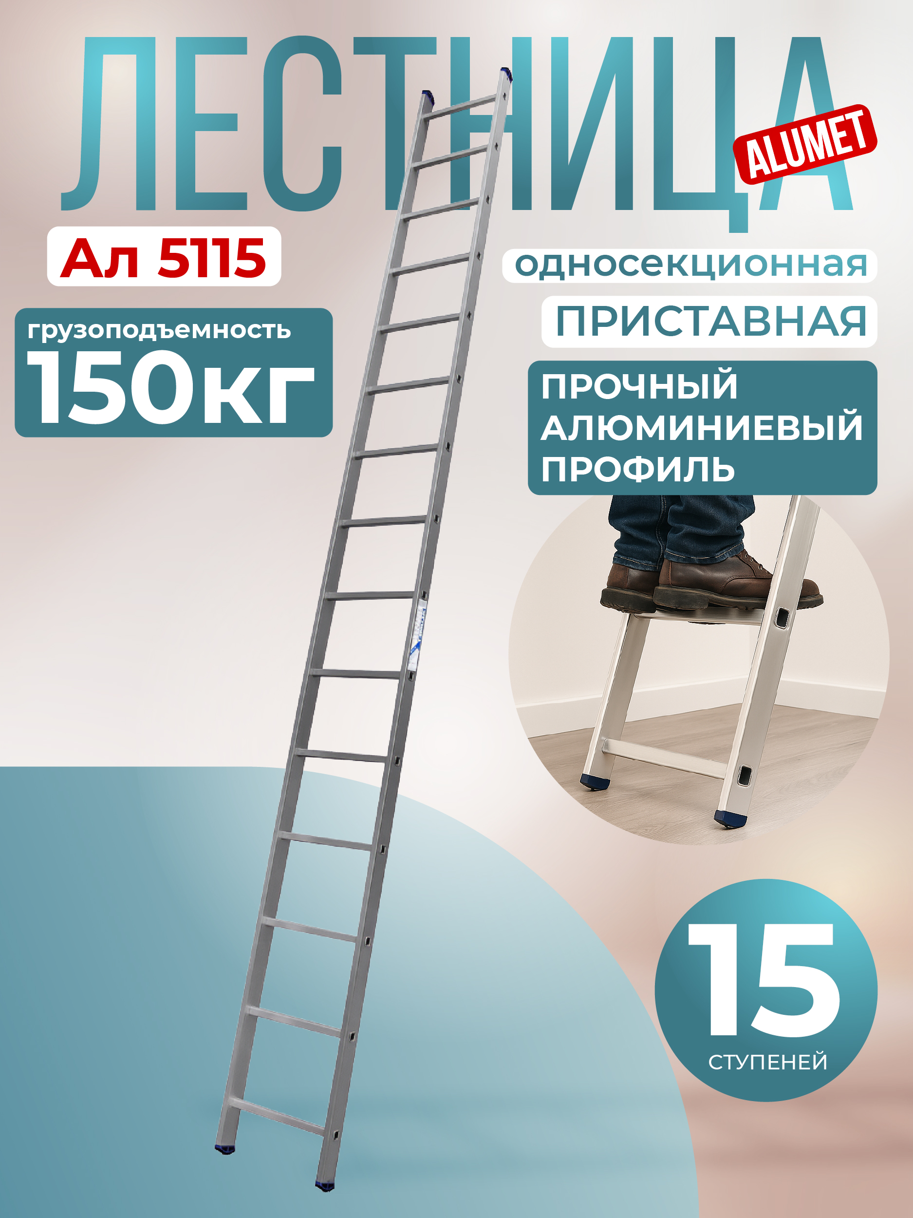 Лестница односекционная Alumet Ал 5115 фото 1
