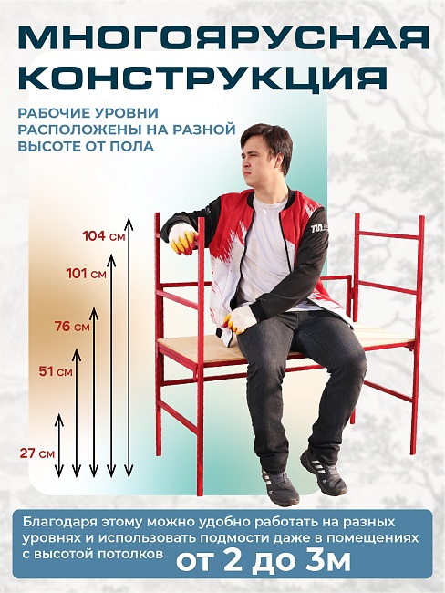 Подмости складные малярные многоярусные Промышленник H104 эконом фото 2